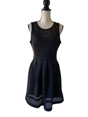 Apt. 9 Black Scuba Fit & Flare‎ Pleated Laser Cut Dress Pockets Size XL Summer